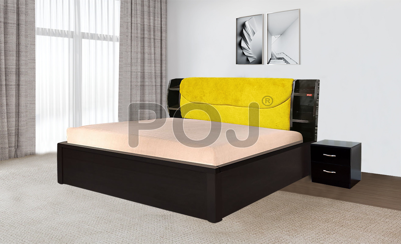 Zeena King size bed with full cushioned backrest